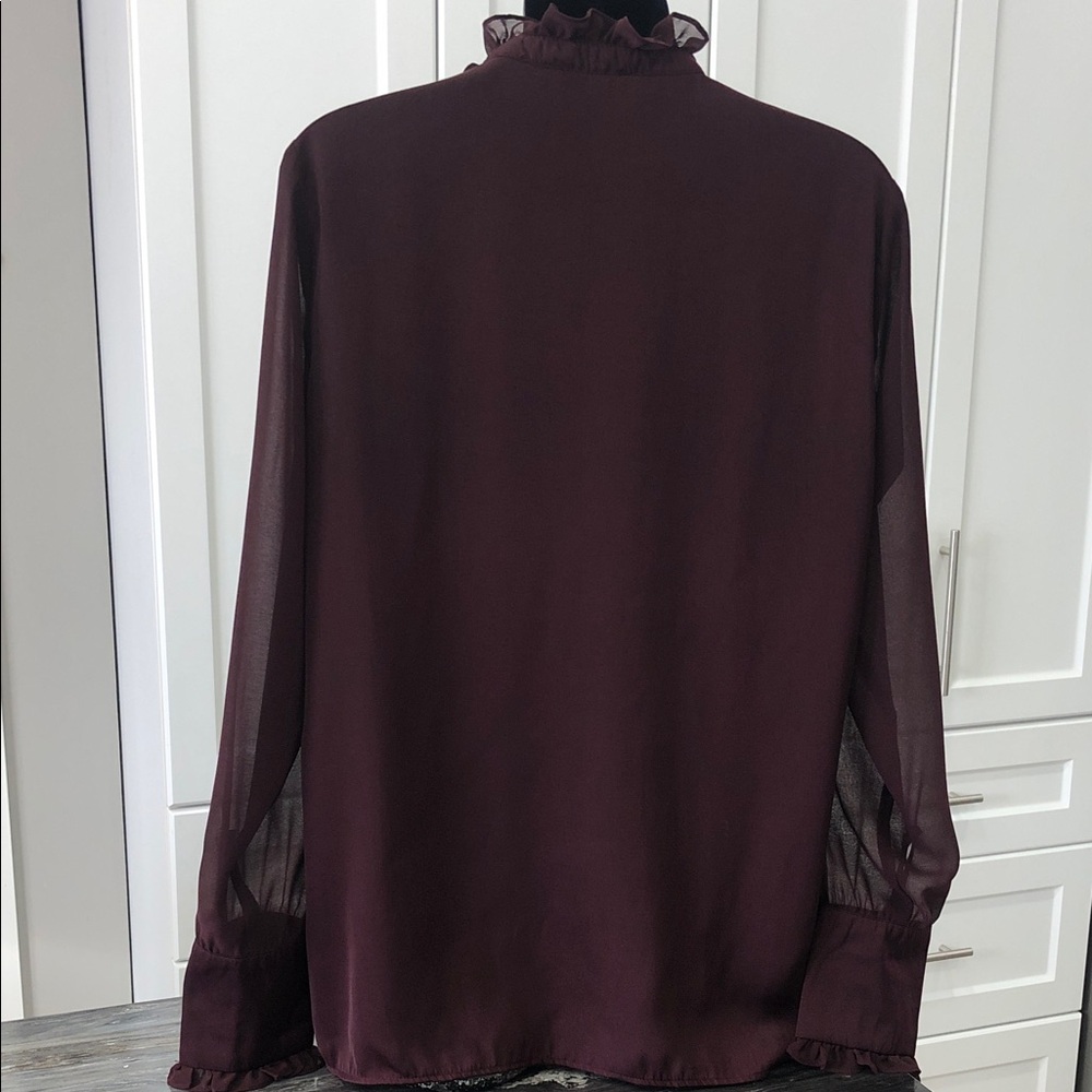 Point Zero Ruffle-Neck Long Sleeve Blouse – Women’s Medium – Rich Burgundy - Picture 6 of 13